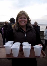 Jenny with hot toddies for Splashers